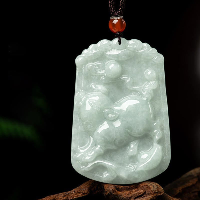 Nimara Ritual Natural Jade 12 Chinese Zodiac Abundance Amulet Pendant Necklace
