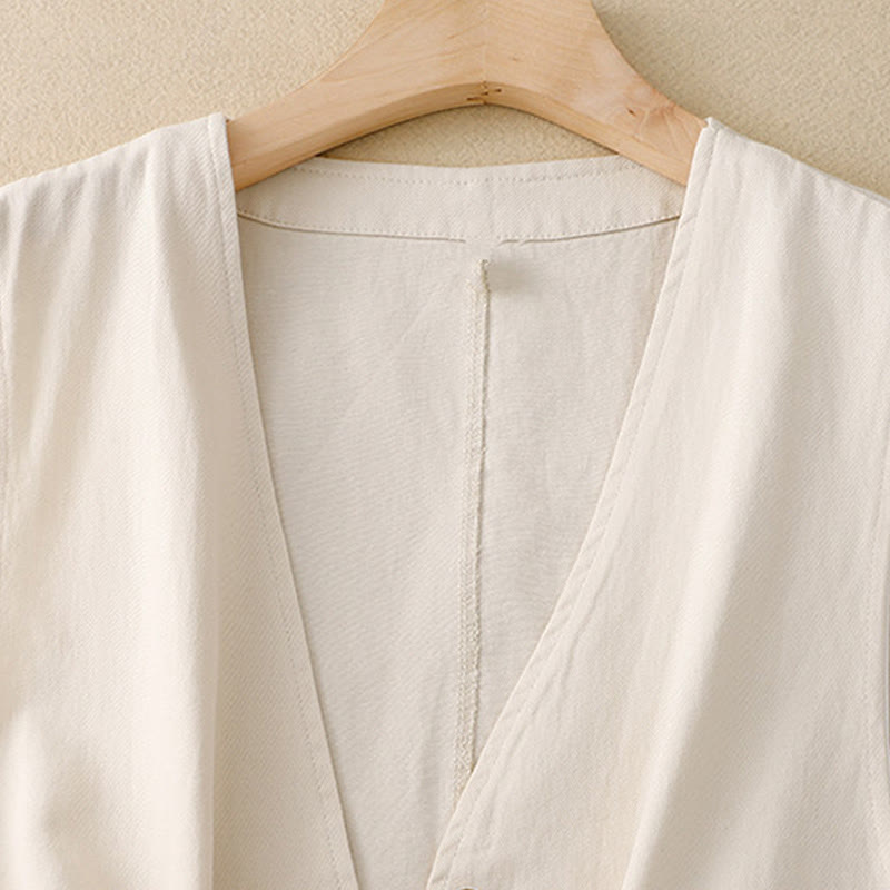 Nimara Ritual Solid Color Front Buttons Sleeveless Women's Cotton Waistcoat With Pockets