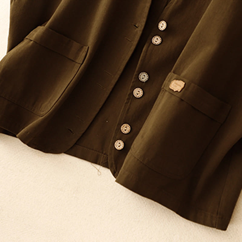 Nimara Ritual Solid Color Front Buttons Sleeveless Women's Cotton Waistcoat With Pockets