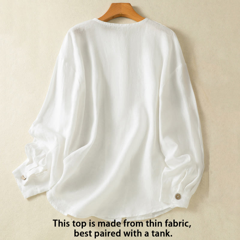 Nimara Ritual Spring Plain Buttons Design V-Neck Long Sleeve Women's Shirt