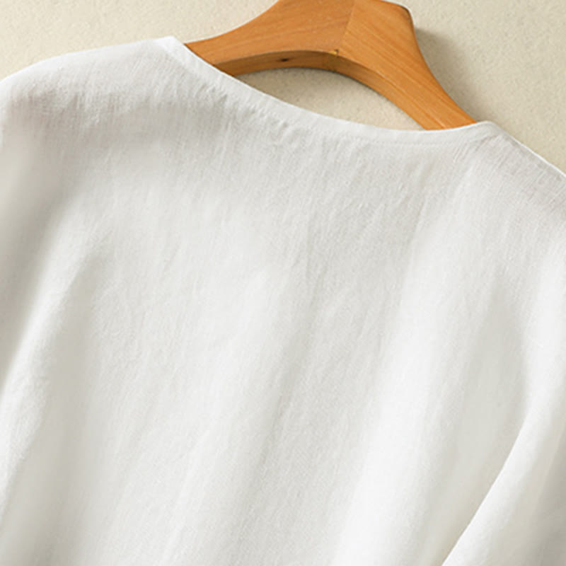 Nimara Ritual Spring Plain Buttons Design V-Neck Long Sleeve Women's Shirt