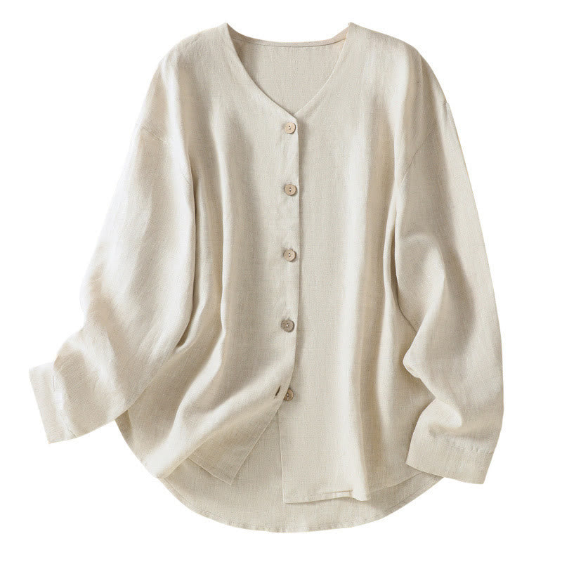 Nimara Ritual Spring Plain Buttons Design V-Neck Long Sleeve Women's Shirt