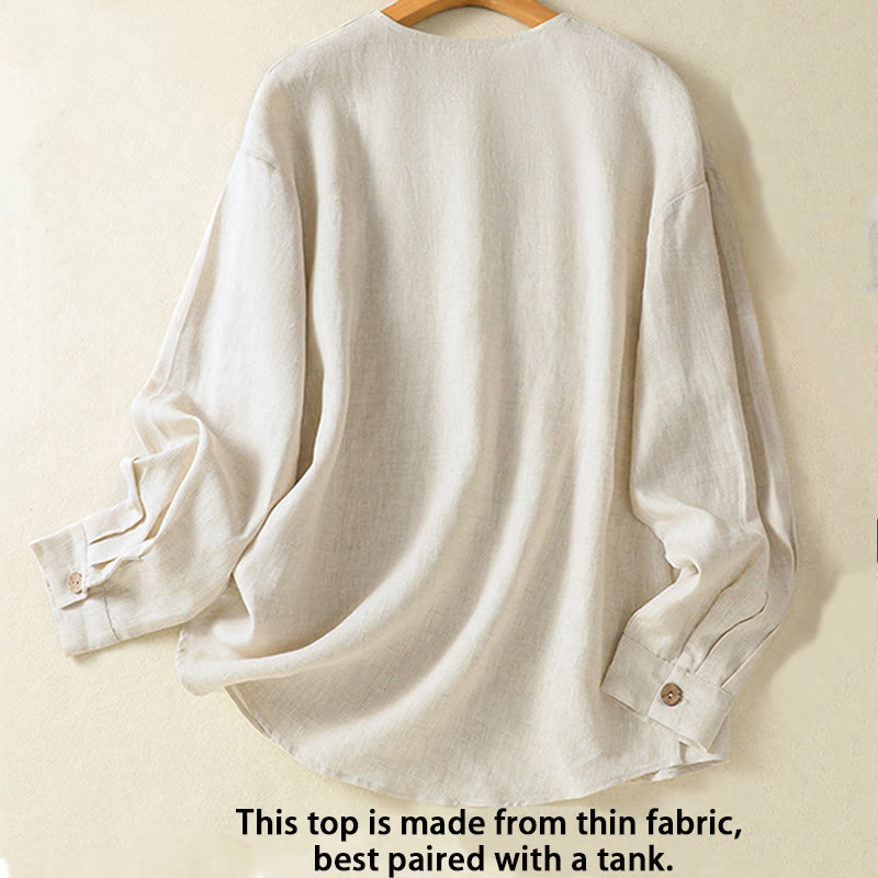 Nimara Ritual Spring Plain Buttons Design V-Neck Long Sleeve Women's Shirt