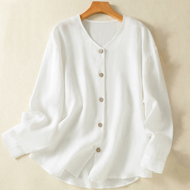 Nimara Ritual Spring Plain Buttons Design V-Neck Long Sleeve Women's Shirt