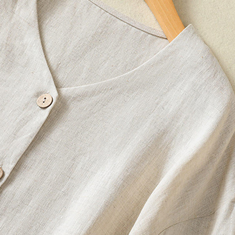 Nimara Ritual Spring Plain Buttons Design V-Neck Long Sleeve Women's Shirt