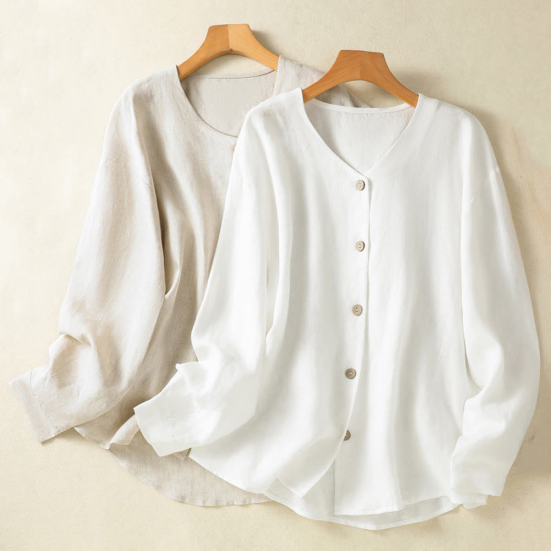 Nimara Ritual Spring Plain Buttons Design V-Neck Long Sleeve Women's Shirt