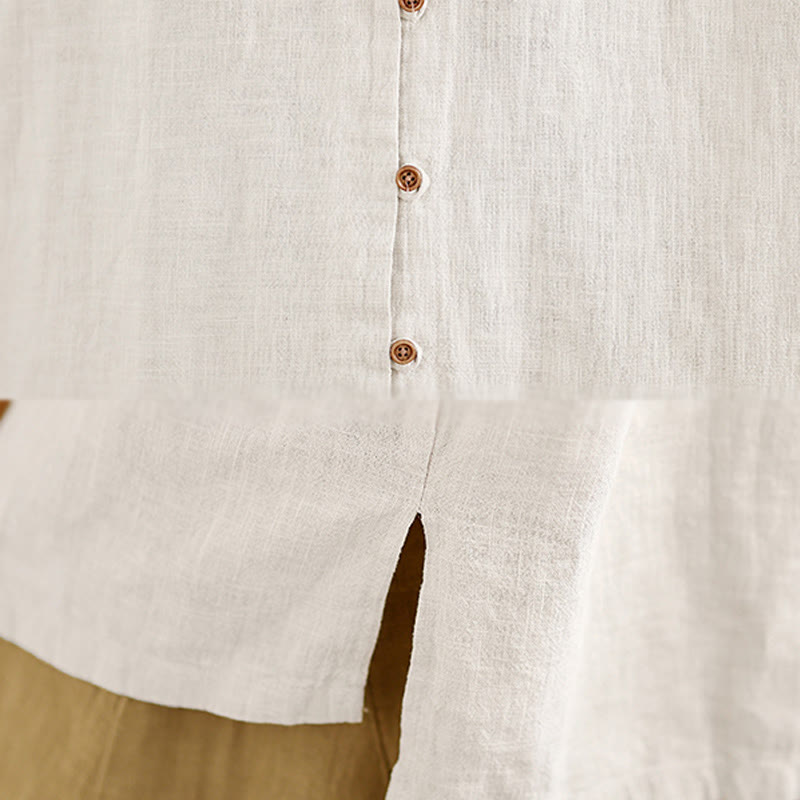 Nimara Ritual Solid Color Front Buttons Design Long Sleeve Women's Cotton Linen Shirt