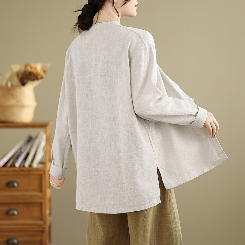 Nimara Ritual Solid Color Front Buttons Design Long Sleeve Women's Cotton Linen Shirt