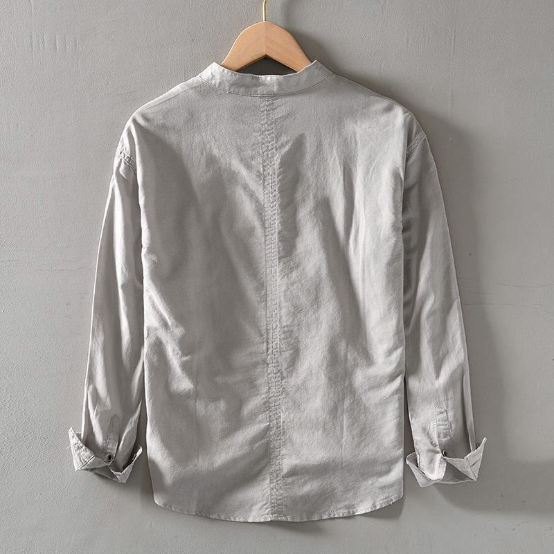 Nimara Ritual Solid Color Long Sleeve Half Button Shirt Cotton Linen Men Clothing