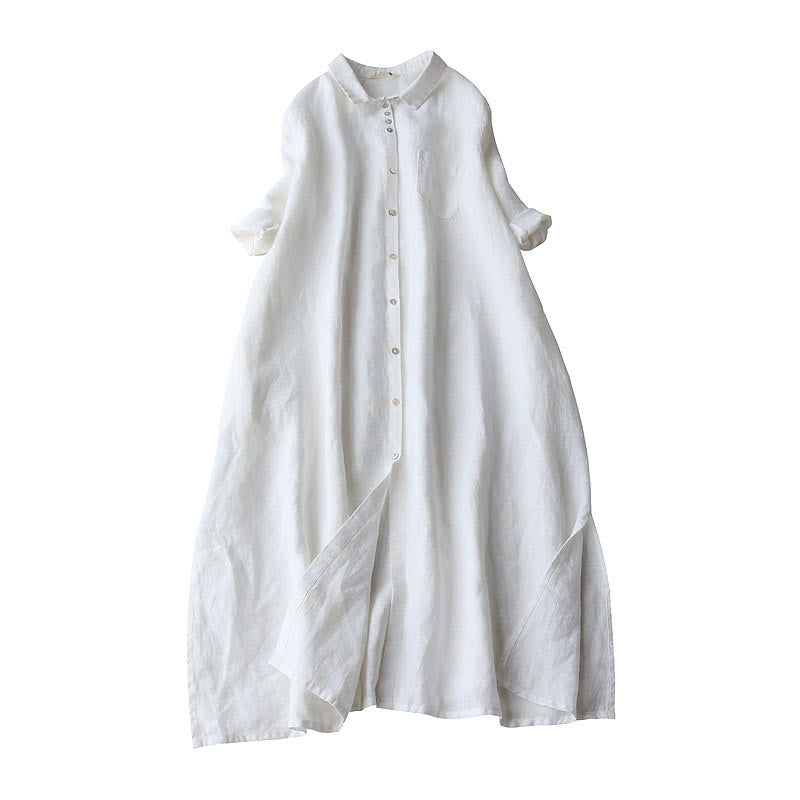 Nimara Ritual Buttons Design Lapel Three Quarter Sleeve Midi Dress With Pockets
