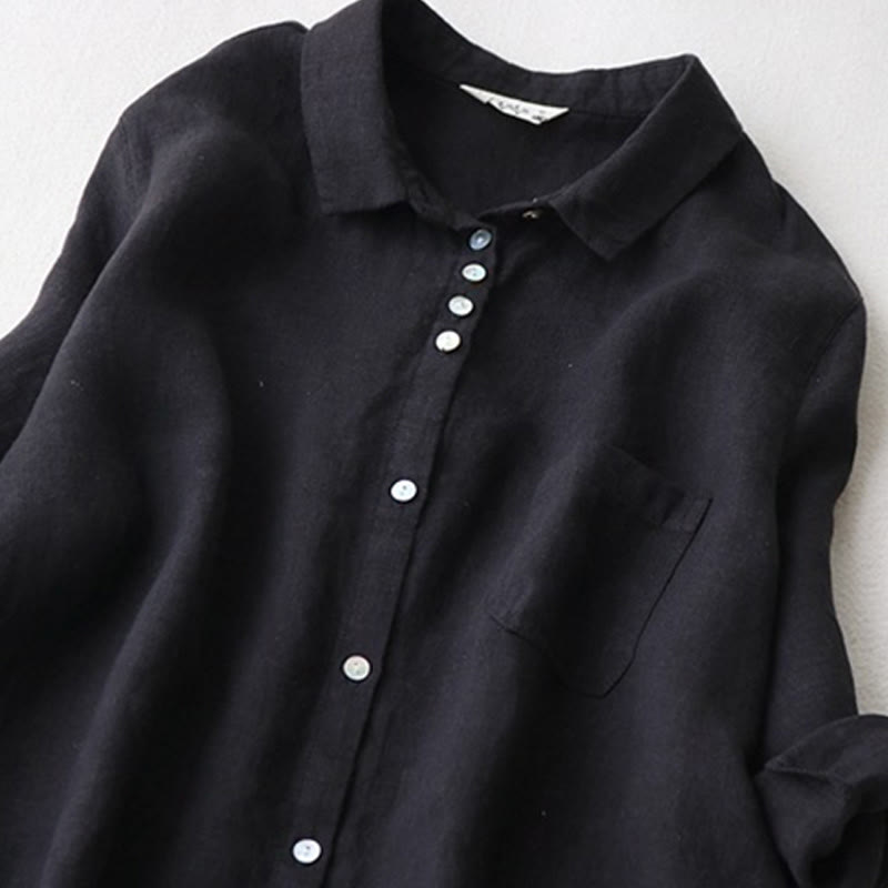 Nimara Ritual Buttons Design Lapel Three Quarter Sleeve Midi Dress With Pockets