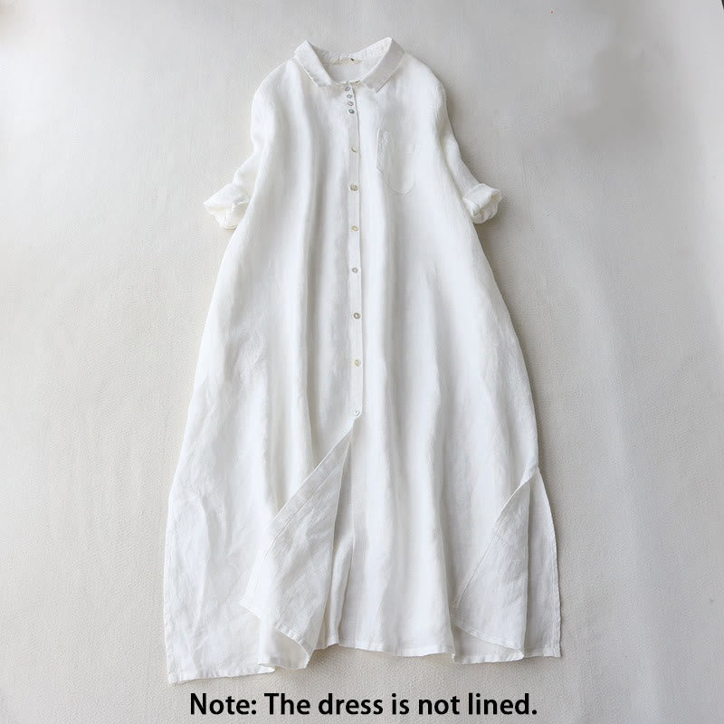 Nimara Ritual Buttons Design Lapel Three Quarter Sleeve Midi Dress With Pockets