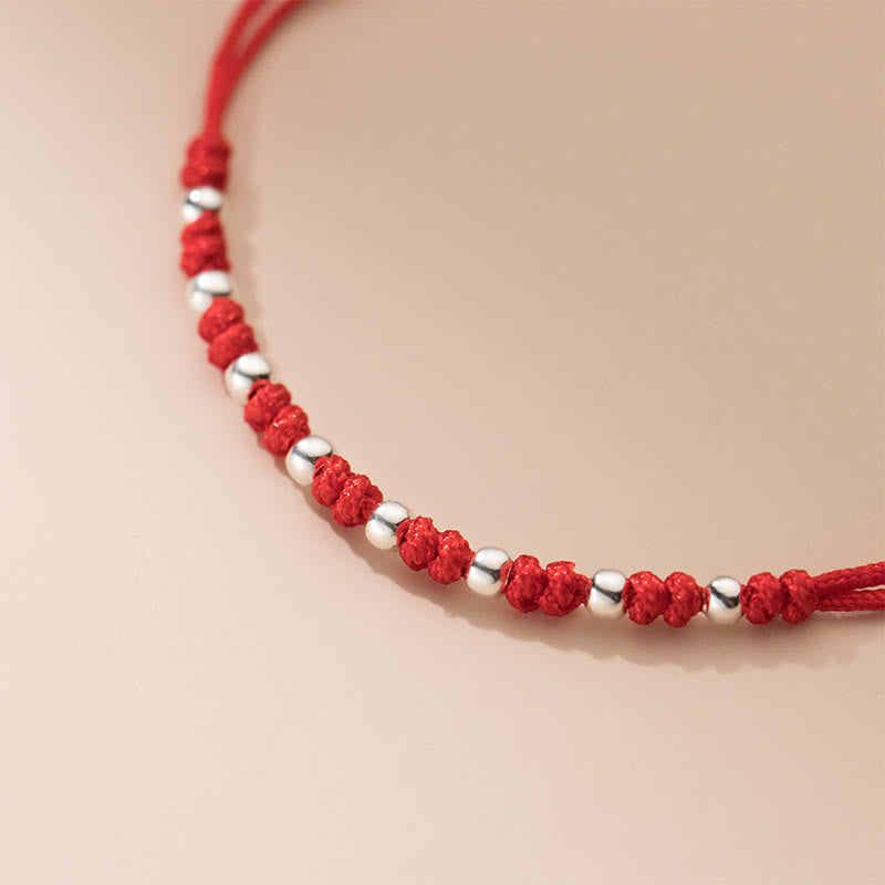 Nimara Ritual 925 Sterling Silver Beads Red String Adjustable Luck Bracelet