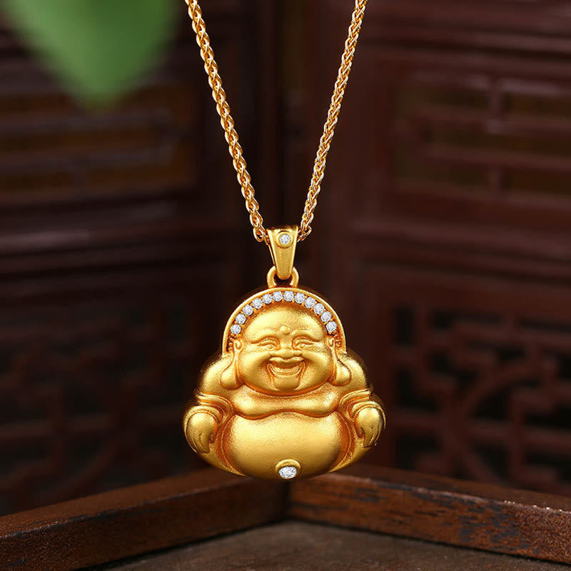 Nimara Ritual Copper Laughing Buddha Pattern Happiness Necklace Pendant