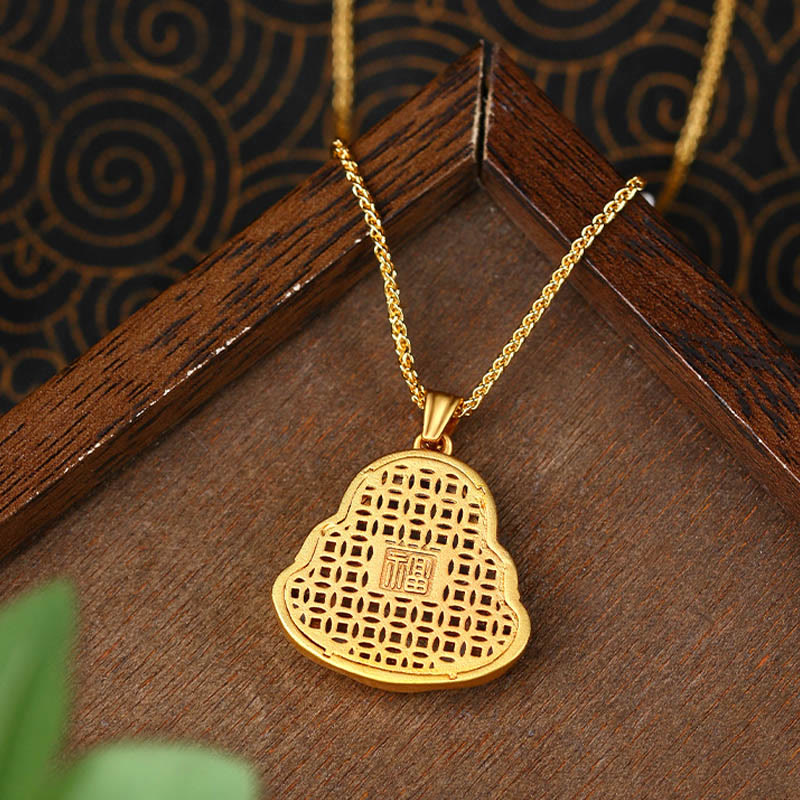 Nimara Ritual Copper Laughing Buddha Pattern Happiness Necklace Pendant