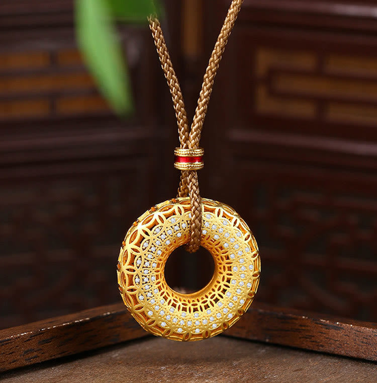 Nimara Ritual Copper Coin Pattern Peace Buckle Copper Auspicious Necklace Pendant