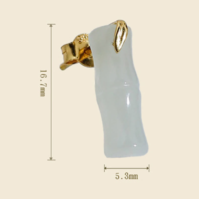 Nimara Ritual Bamboo Hetian Jade 925 Sterling Silver Leaf Wealth Earrings