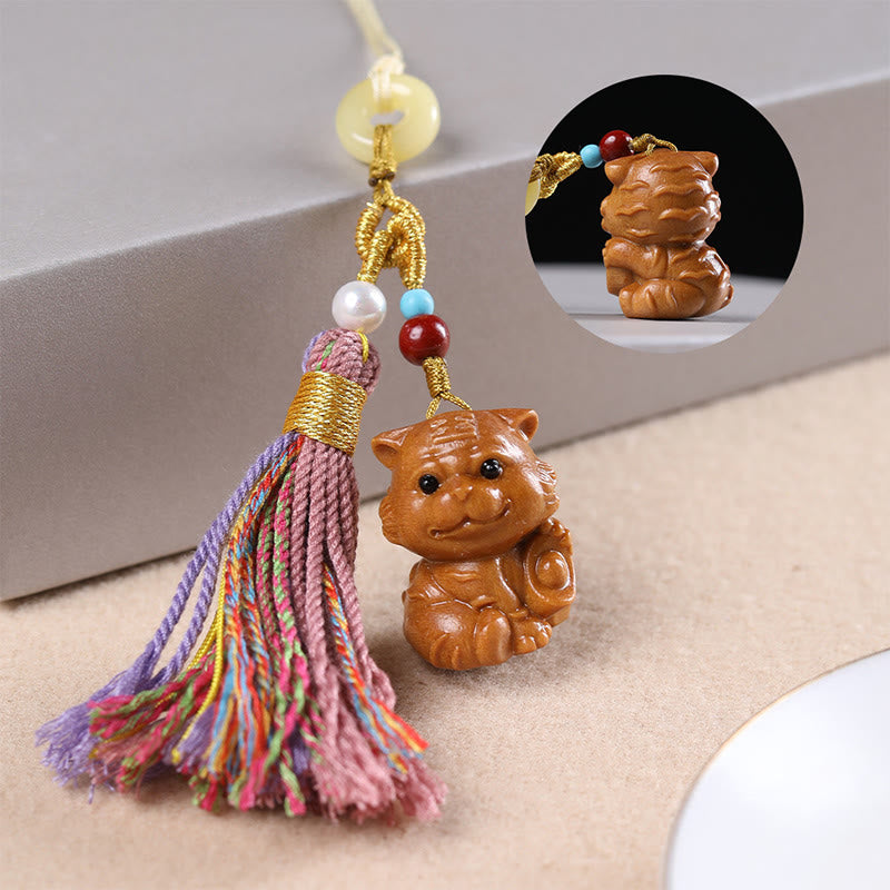 Nimara Ritual Sandalwood 12 Chinese Zodiac Blessing Colorful Tassel Accessories Keychain