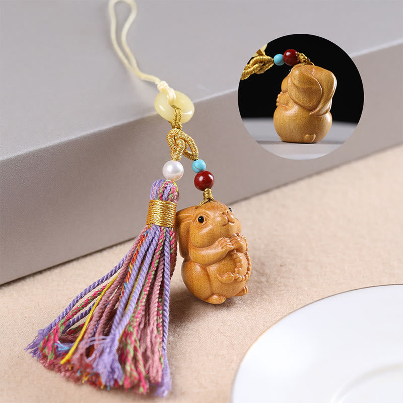 Nimara Ritual Sandalwood 12 Chinese Zodiac Blessing Colorful Tassel Accessories Keychain