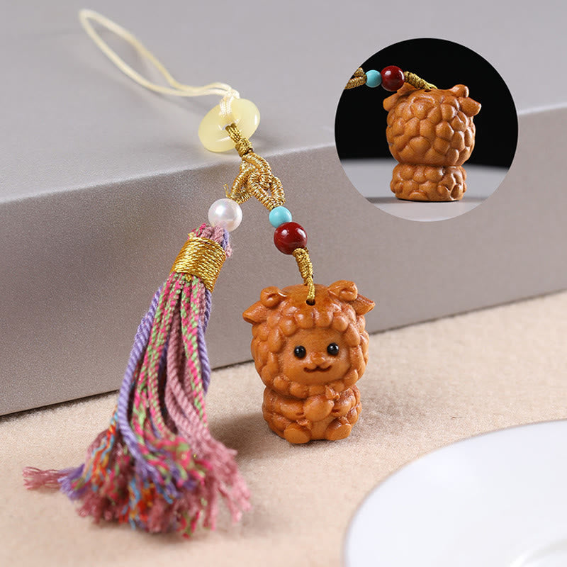 Nimara Ritual Sandalwood 12 Chinese Zodiac Blessing Colorful Tassel Accessories Keychain
