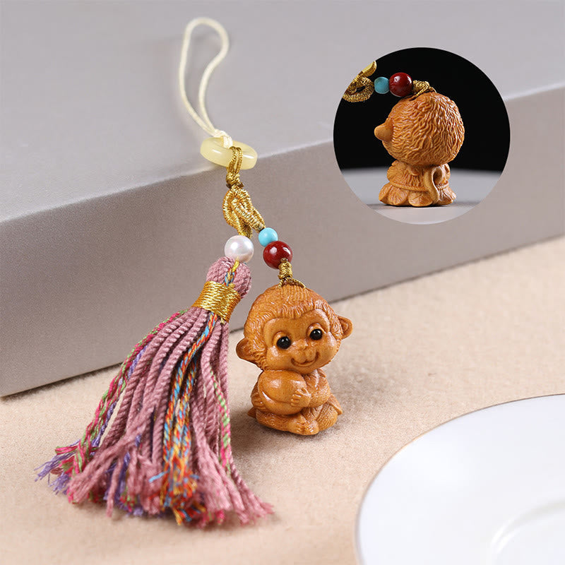Nimara Ritual Sandalwood 12 Chinese Zodiac Blessing Colorful Tassel Accessories Keychain