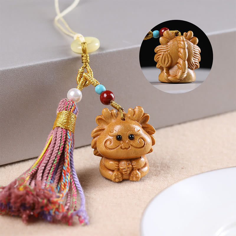 Nimara Ritual Sandalwood 12 Chinese Zodiac Blessing Colorful Tassel Accessories Keychain