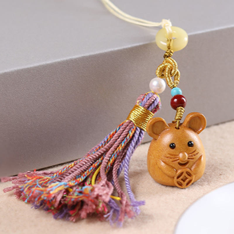 Nimara Ritual Sandalwood 12 Chinese Zodiac Blessing Colorful Tassel Accessories Keychain