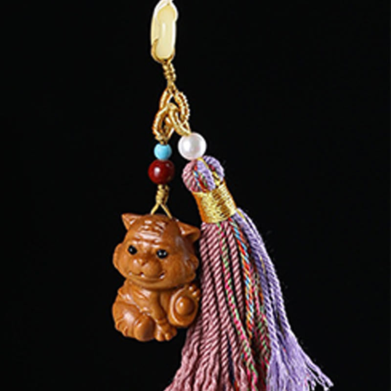 Nimara Ritual Sandalwood 12 Chinese Zodiac Blessing Colorful Tassel Accessories Keychain