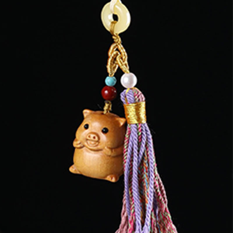 Nimara Ritual Sandalwood 12 Chinese Zodiac Blessing Colorful Tassel Accessories Keychain
