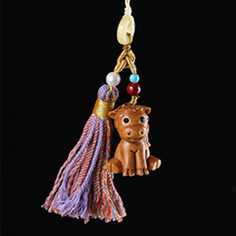 Nimara Ritual Sandalwood 12 Chinese Zodiac Blessing Colorful Tassel Accessories Keychain