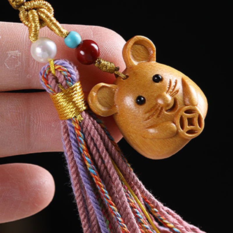 Nimara Ritual Sandalwood 12 Chinese Zodiac Blessing Colorful Tassel Accessories Keychain