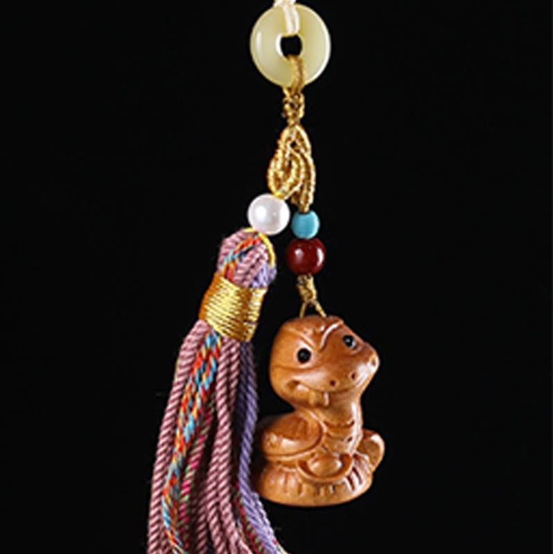 Nimara Ritual Sandalwood 12 Chinese Zodiac Blessing Colorful Tassel Accessories Keychain