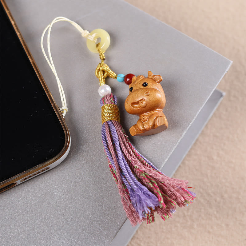 Nimara Ritual Sandalwood 12 Chinese Zodiac Blessing Colorful Tassel Accessories Keychain