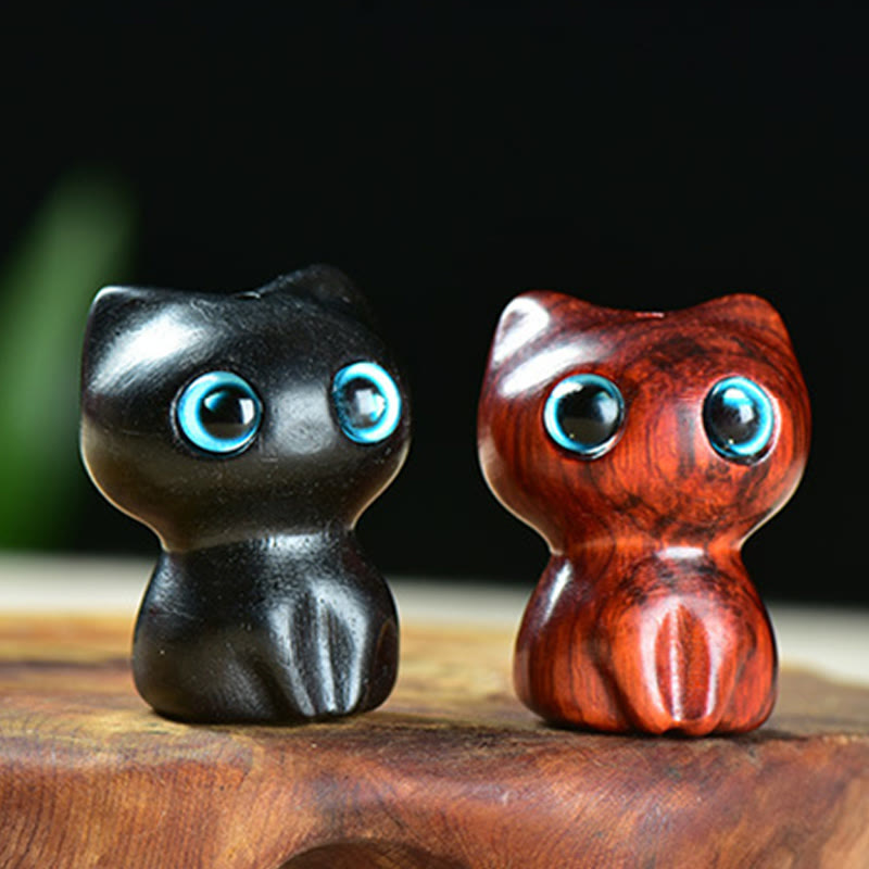 Nimara Ritual Ebony Wood Small Leaf Red Sandalwood Cute Cat Animals Calm Decoration