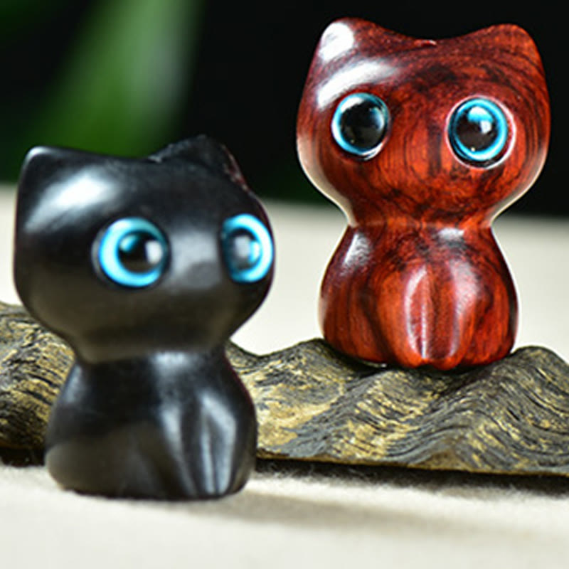 Nimara Ritual Ebony Wood Small Leaf Red Sandalwood Cute Cat Animals Calm Decoration