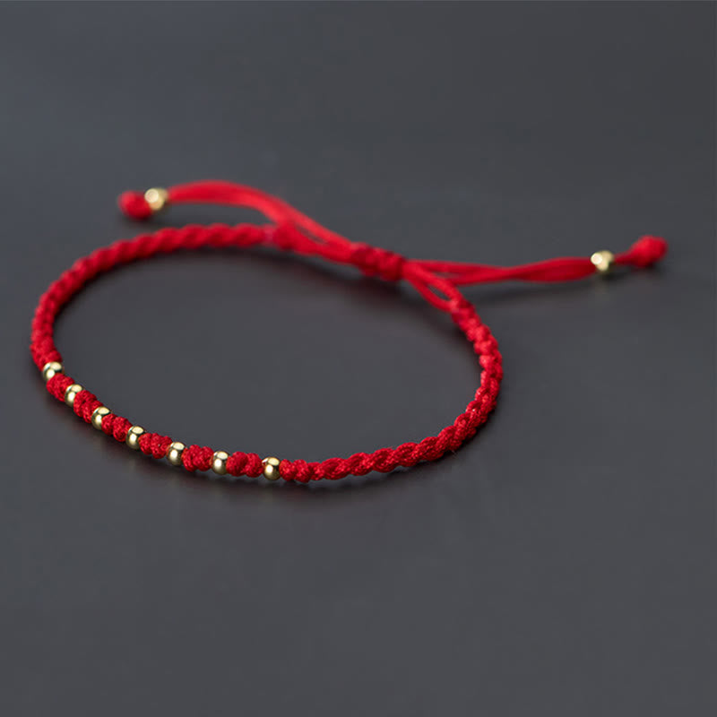 Nimara Ritual 925 Sterling Silver Plated Gold Beads Red String Braided Protection Bracelet