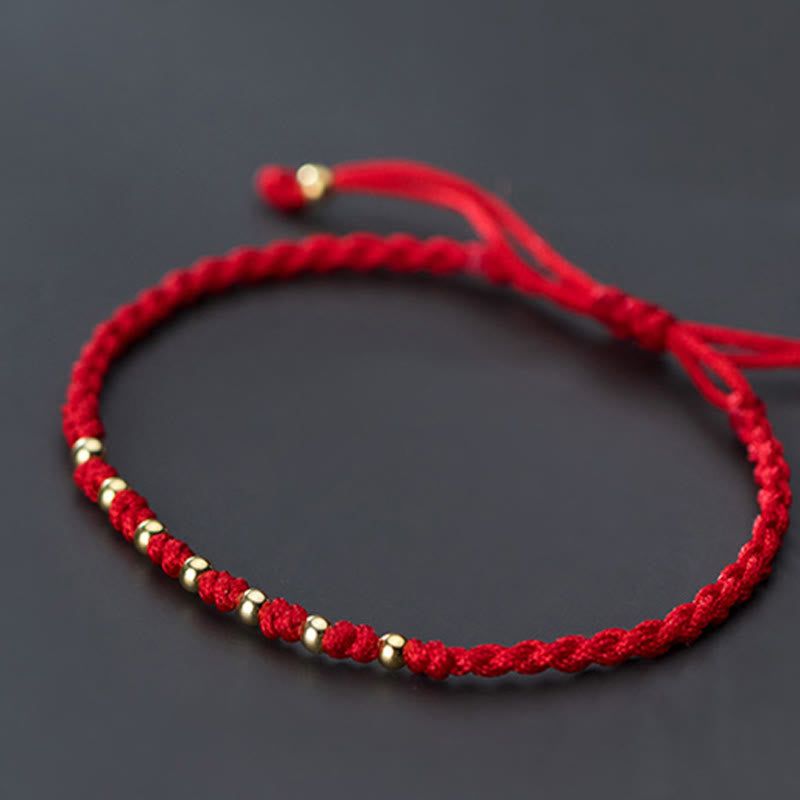 Nimara Ritual 925 Sterling Silver Plated Gold Beads Red String Braided Protection Bracelet