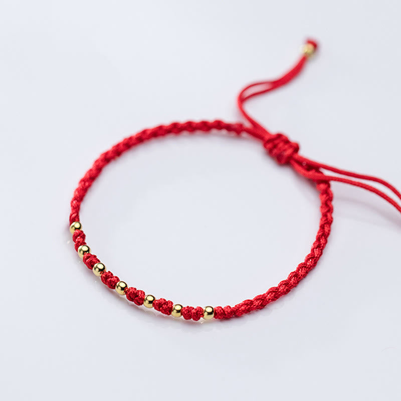 Nimara Ritual 925 Sterling Silver Plated Gold Beads Red String Braided Protection Bracelet