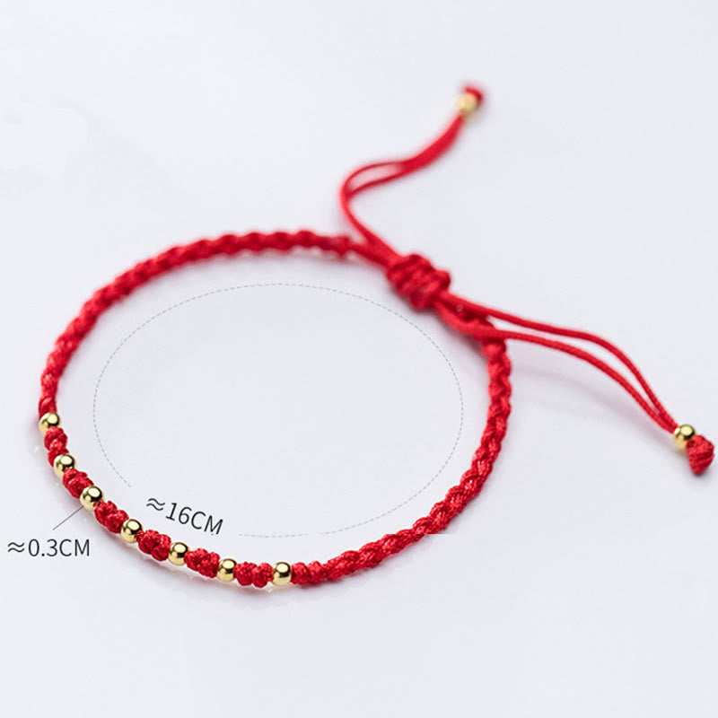 Nimara Ritual 925 Sterling Silver Plated Gold Beads Red String Braided Protection Bracelet