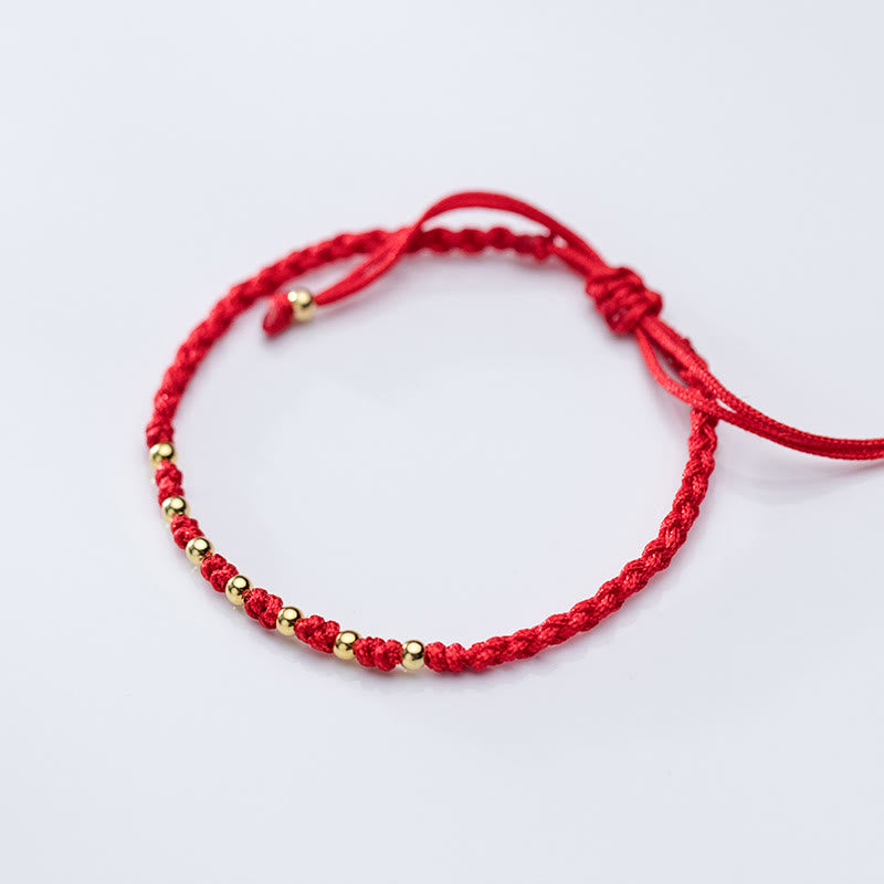 Nimara Ritual 925 Sterling Silver Plated Gold Beads Red String Braided Protection Bracelet