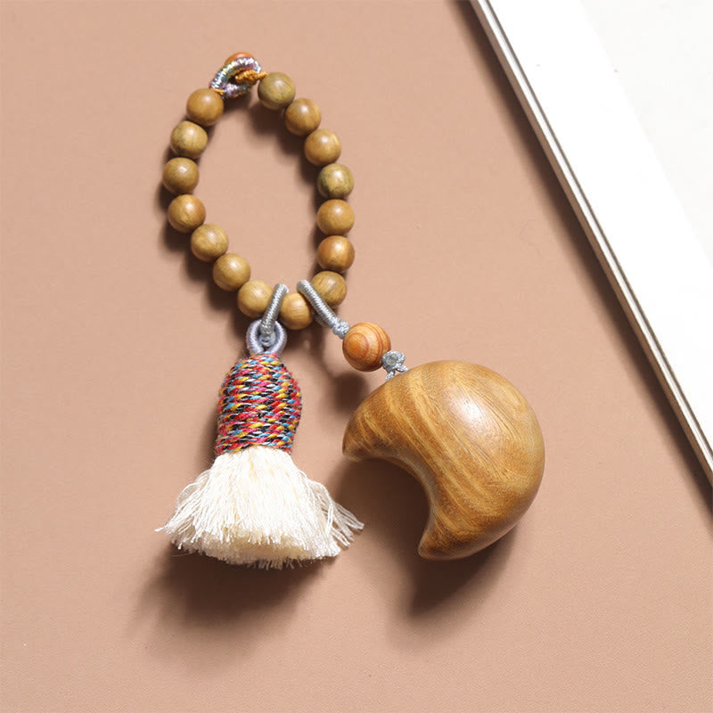 Nimara Ritual Natural Green Sandalwood Colored Rope Tassels Star Moon Abundance Key Chain