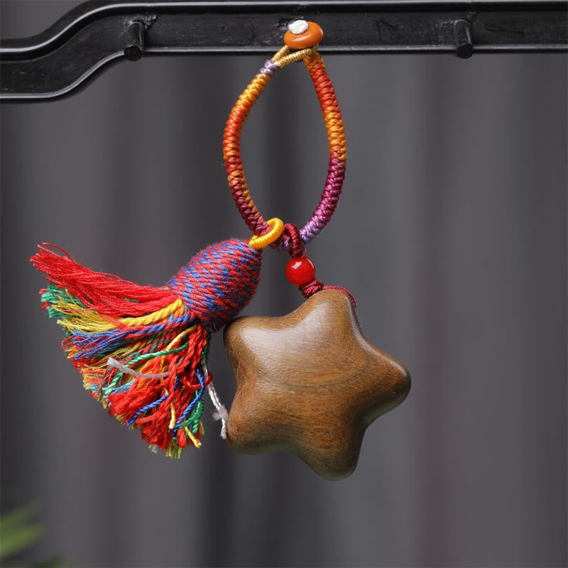 Nimara Ritual Tibetan Colored Rope Green Sandalwood Star Moon Peace Key Chain