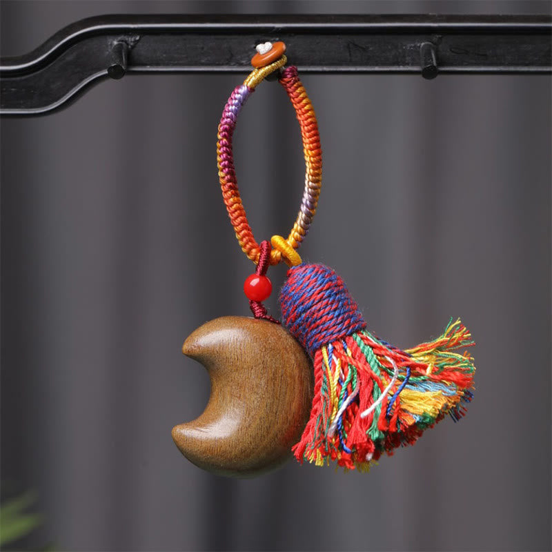 Nimara Ritual Tibetan Colored Rope Green Sandalwood Star Moon Peace Key Chain