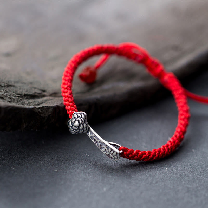 Nimara Ritual Retro 925 Sterling Silver Ruyi As One Wishes Red String Braided Luck Bracelet