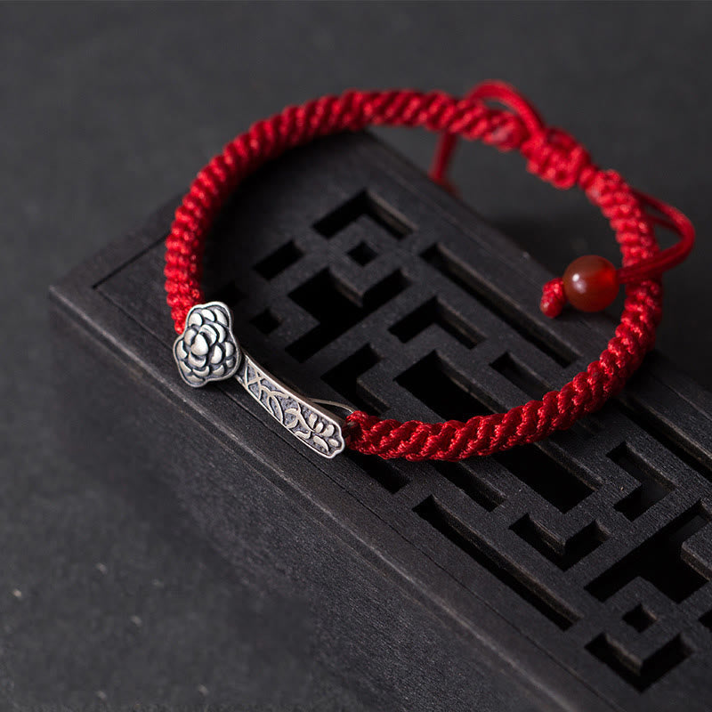 Nimara Ritual Retro 925 Sterling Silver Ruyi As One Wishes Red String Braided Luck Bracelet
