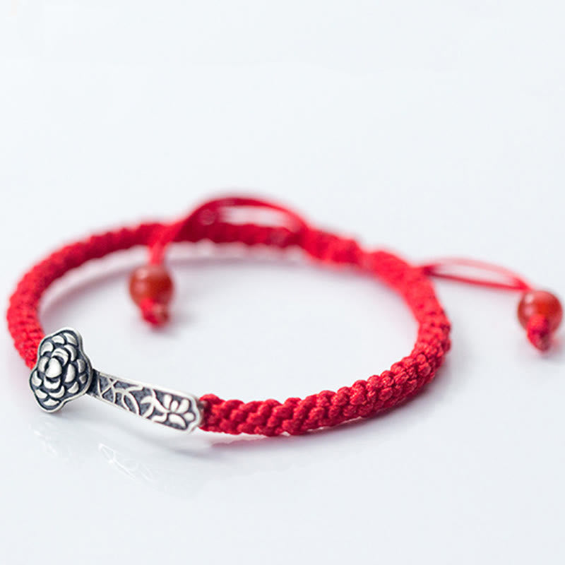 Nimara Ritual Retro 925 Sterling Silver Ruyi As One Wishes Red String Braided Luck Bracelet
