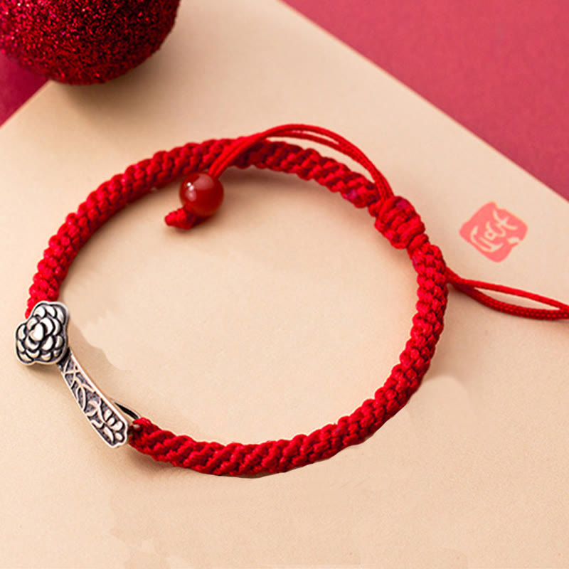 Nimara Ritual Retro 925 Sterling Silver Ruyi As One Wishes Red String Braided Luck Bracelet