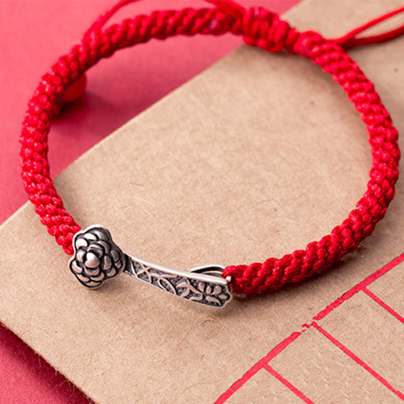 Nimara Ritual Retro 925 Sterling Silver Ruyi As One Wishes Red String Braided Luck Bracelet