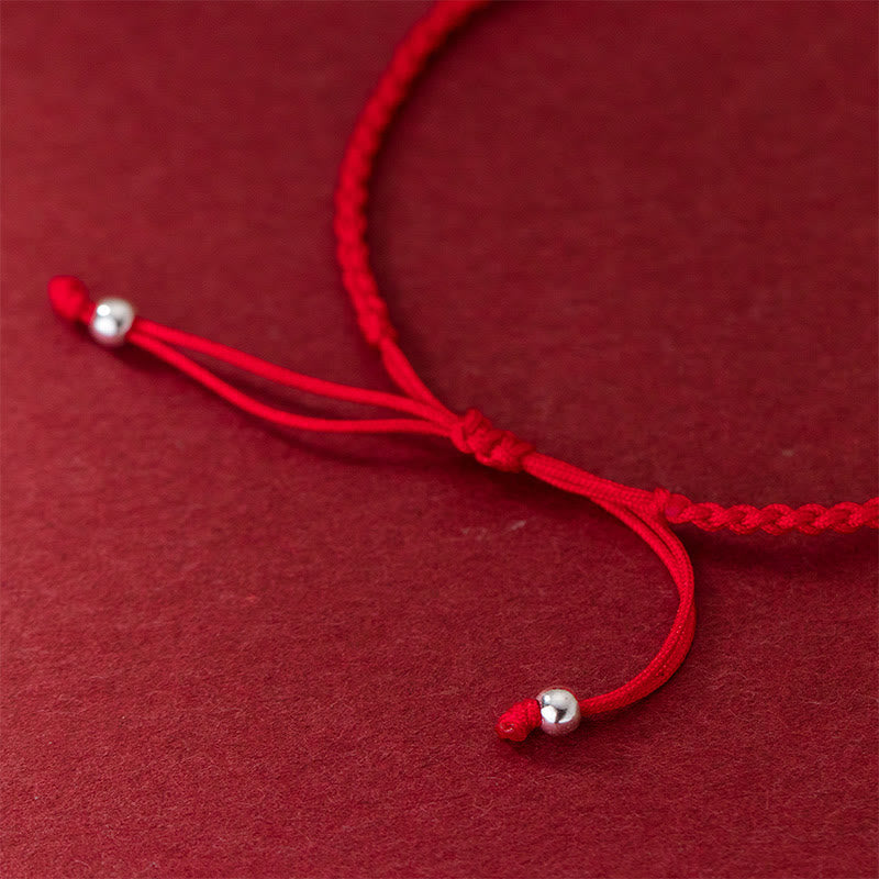 Nimara Ritual Retro 925 Sterling Silver Four Leaf Clover Pearl Luck Red String Bracelet