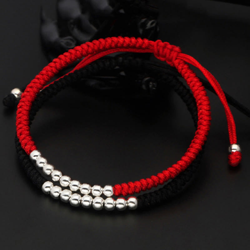 Nimara Ritual Retro 925 Sterling Silver Simple Beads Knot Design Luck String Bracelet